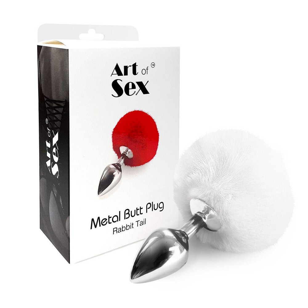 Металлическая анальная пробка М Art of Sex - Metal Butt plug Rabbit Tail, Белый Sex Aura Киев - изображение 3
