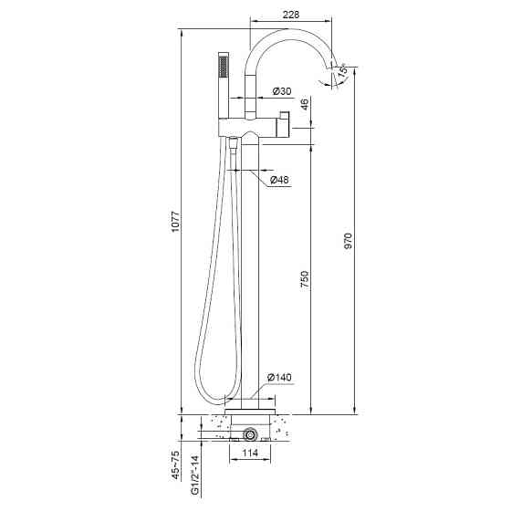 Смеситель для ванны отдельно стоящий напольный VOLLE 12-33-100 хром Киев
