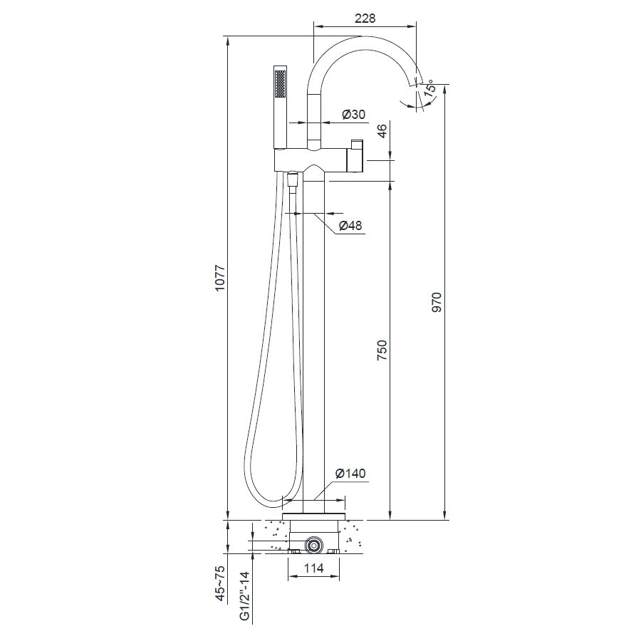 Смеситель для ванны отдельно стоящий напольный VOLLE 12-33-100 хром Киев - изображение 3