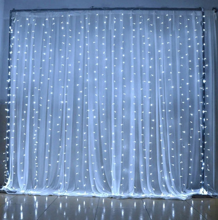 Гірлянда штора Водоспад 3х2.6 м 320 LED (прозорий шнур з перехідником) Білий світ Вінниця - фото 1