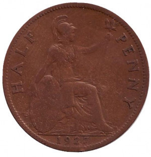 Монета 1/2 пенні. 1927 рік, Великобританія. (В) Полтава - фото 1