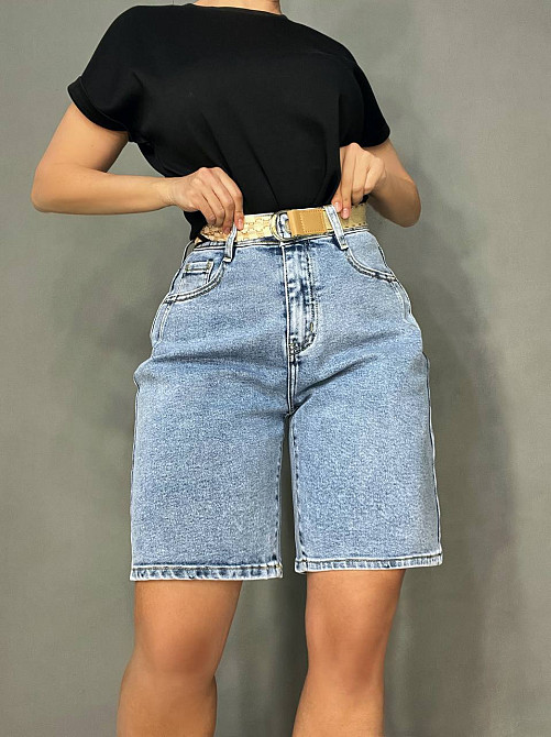 Шорти жіночі джинсові Moss 513 бермуди з високою посадкою і поясом-хусткою блакитні, блакитний, З2, 32, 86 см, 122 см Київ - фото 7