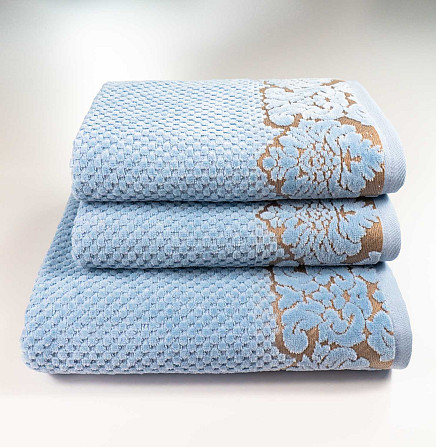 Набір махрових рушників 3шт 50x90см, 50x90см, 70x140см Damask Преміум якості Жакардове з велюром 550 Суми - фото 1