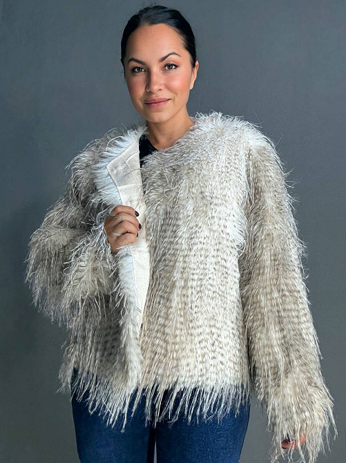 Шуба жіноча Fancy Matinee 111 штучне хутро перо коротка бежева, бежевий, M Київ - фото 7