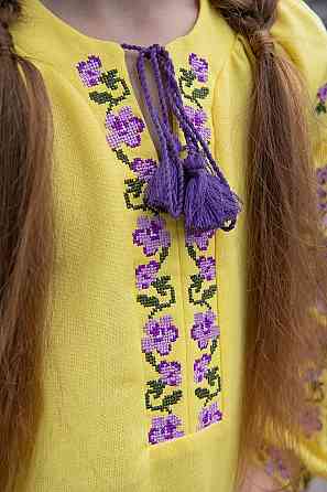 Вышиванка для девочек льняная с длинным рукавом, лен, топ Киев