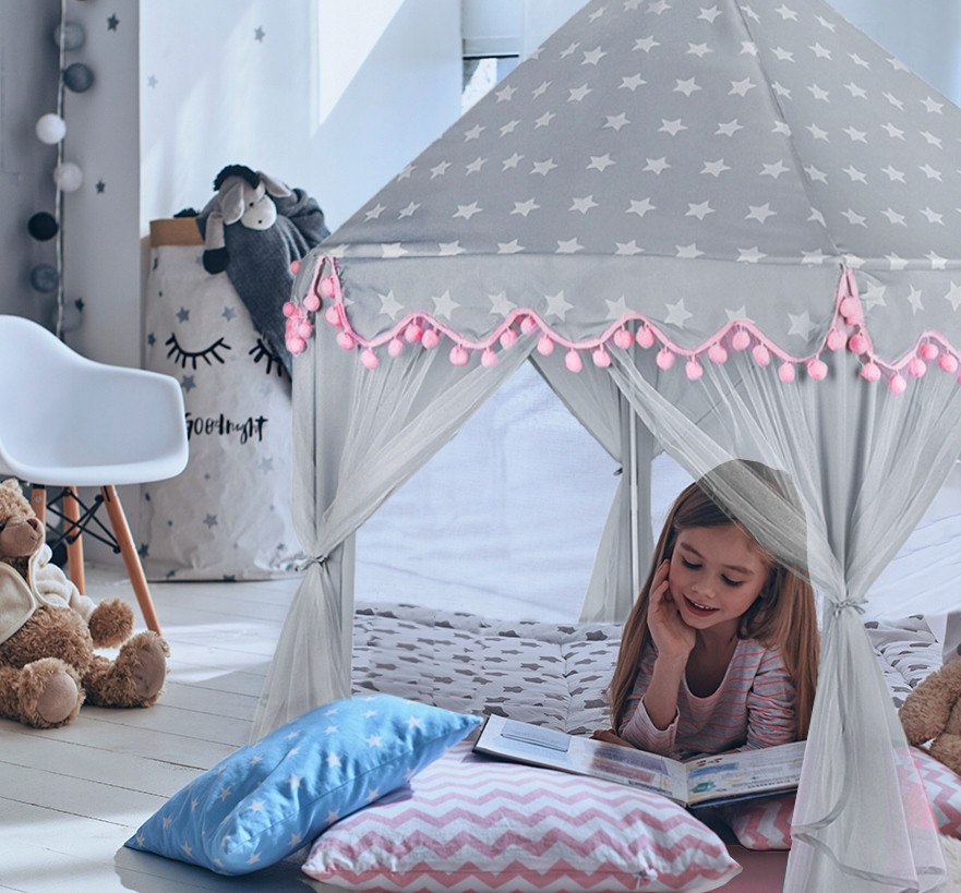 Дитячий Намет - ігровий будиночок 6 входів з москітною сіткою Kruzzel (8772) Pink / Grey Нововолинськ - фото 10