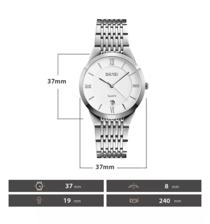 Чоловічий кварцовий годинник Skmei 9139 (Сріблястий з білим циферблатом) Київ