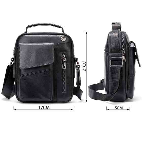 Вертикальная мужская сумка в плотной коже Vintage 20366 Черная Киев