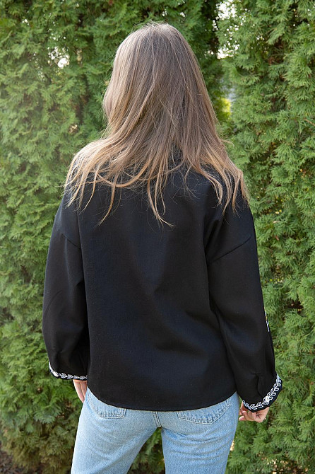 Жіноча сорочка з вишивкою, вишиванка з довгим рукавом лляна чорна топ Київ - фото 4