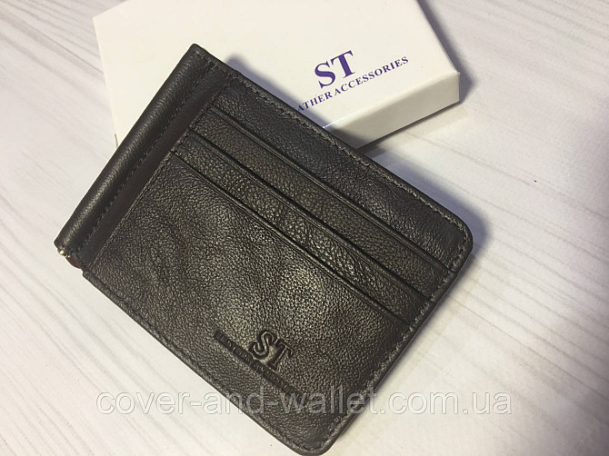 Кожаный зажим для купюр и карточек коричневого цвета ST Leather 452 Coffee Киев - изображение 4