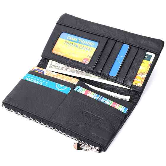 Вертикальний гаманець унісекс із м'якої натуральної шкіри ST Leather 22743 Чорний Київ