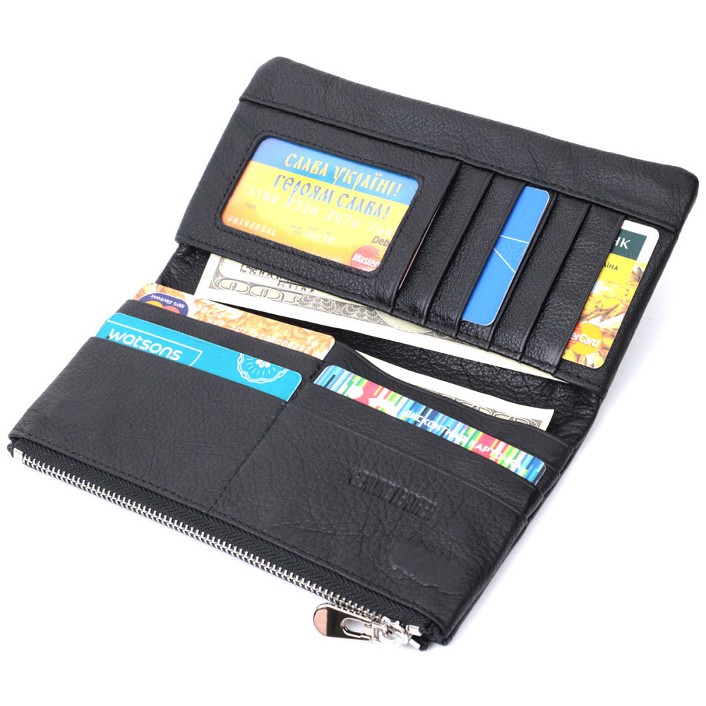 Вертикальний гаманець унісекс із м'якої натуральної шкіри ST Leather 22743 Чорний Київ - фото 4