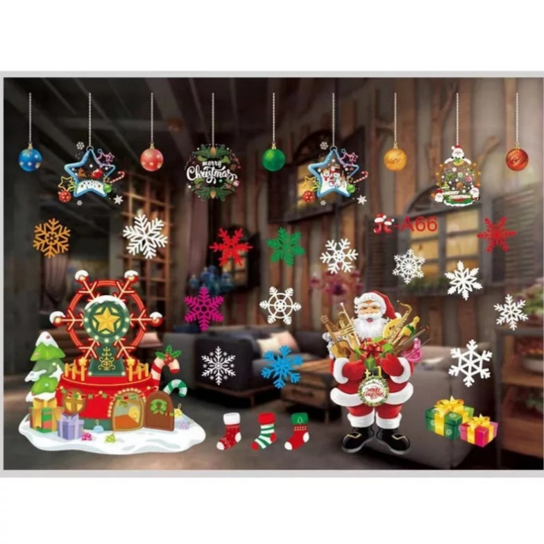 Стікери новорічні різнобарвні - (наклейка складається з 2-х аркушів розмірами 35*50см), силікон Київ - фото 1