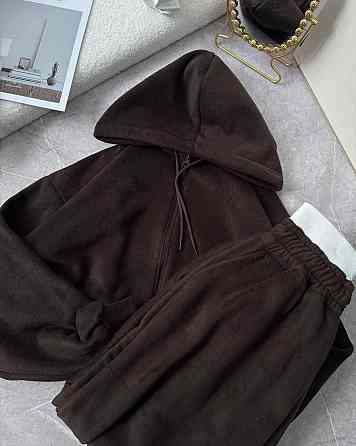 Жіночий теплий прогулянковий костюм - трійка: укорочена кофта, топ та штани у стилі оверсайз двухсторонній фліс + мікродайвінг Одеса