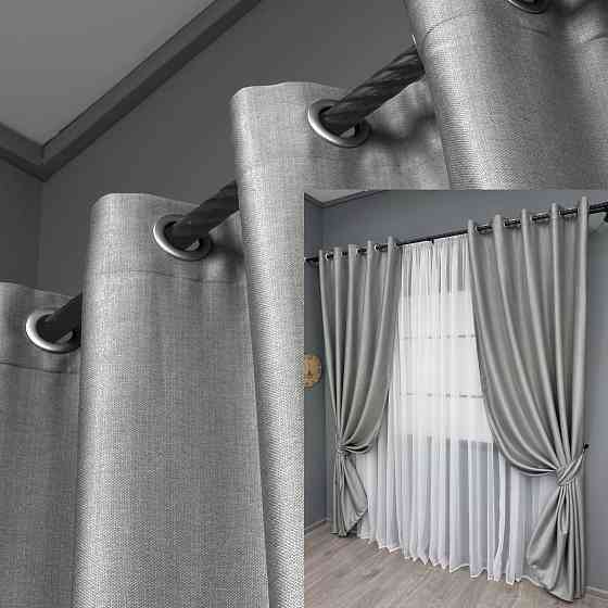 Комплект штор на люверсах VR-Textil Шеніл однотонний № 1689ш Світло-сірий 150х250 см 2 шт (37-0244) Київ