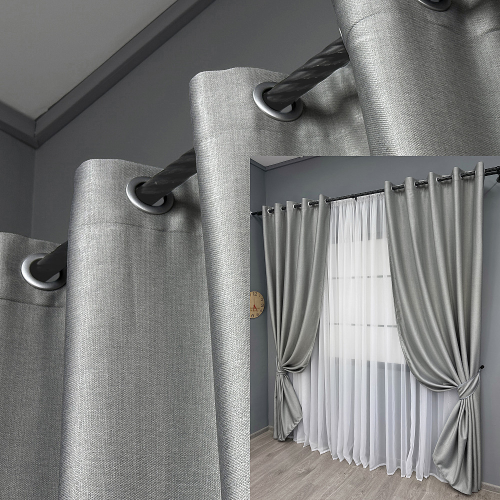 Комплект штор на люверсах VR-Textil Шеніл однотонний № 1689ш Світло-сірий 150х250 см 2 шт (37-0244) Київ - фото 1