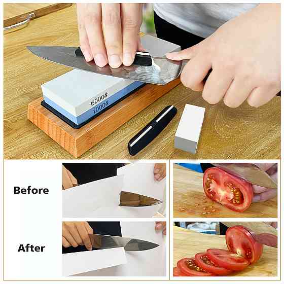 Набір для заточування ножів професійний із бамбуковою підставкою та напрямною кутом заточування Київ