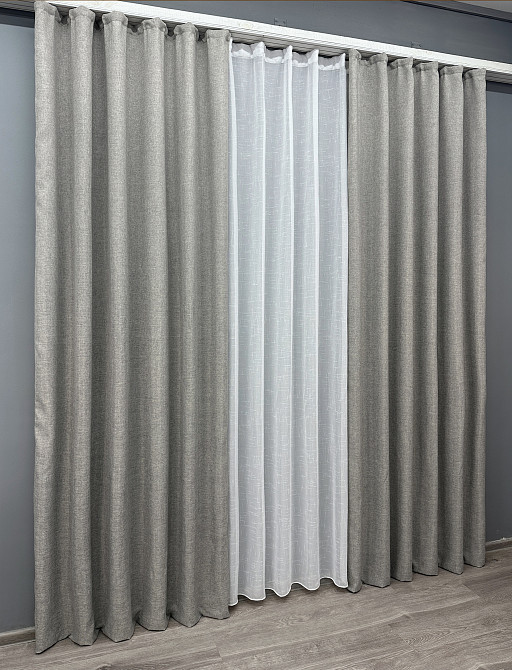 Комплект штор VR-Textil Лен Мешковина 150х270 2шт и Тюль 400х270 1016ш-115т Светло-серый с белым 71-026/3 Киев - изображение 3