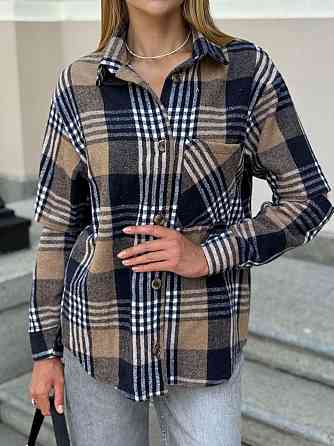 Жіноча трендова сорочка з розрізом на рукавах турецька фланель-байка. Синій, 46/48 Одеса