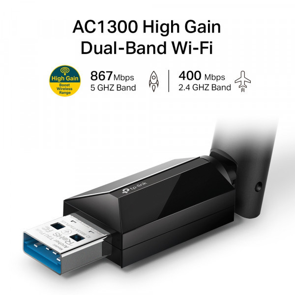 Адаптер WiFi TP-Link Archer T3U Plus, AC1300, 67 Mbps at 5 GHz, 400 Mbps at 2.4 GHz SPEC: 1× High Ga (Archer Киев - изображение 3