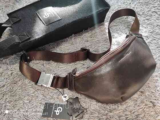Поясная кожаная сумка бананка коричневого цвета Grande Pelle 741610 Киев