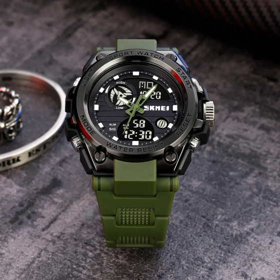 Чоловічий наручний годинник Skmei 2031 (Чорний з зеленим) Вінниця
