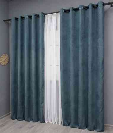 Комплект штор на люверсах VR-Textil Микровелюр Petek № 1489ш 150х270 см 2 шт Серо-голубой (37-0216) Киев