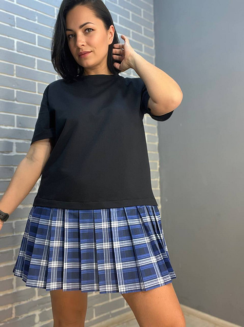 Платье женское KEYYMOD 34068 имитация футболки с юбкой в ​​клетку короткое темно синее, темно-синий, Одесса - изображение 1
