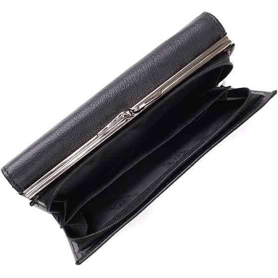 Функціональний жіночий гаманець на магнітах із натуральної шкіри ST Leather 23112 Чорний Київ