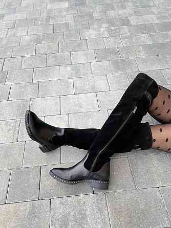 Vesna Ботфорти жіночі VESNA чорні шкіра+замша натуральна висота 53 см обхват 35-37 см розмір 39 Коломия