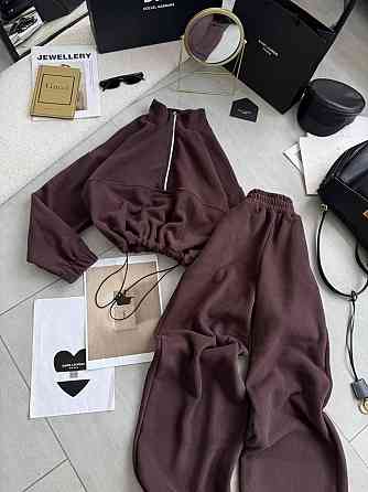 Женский теплый повседневный костюм двойка турецкий двусторонний флис полар Шоколад Одесса