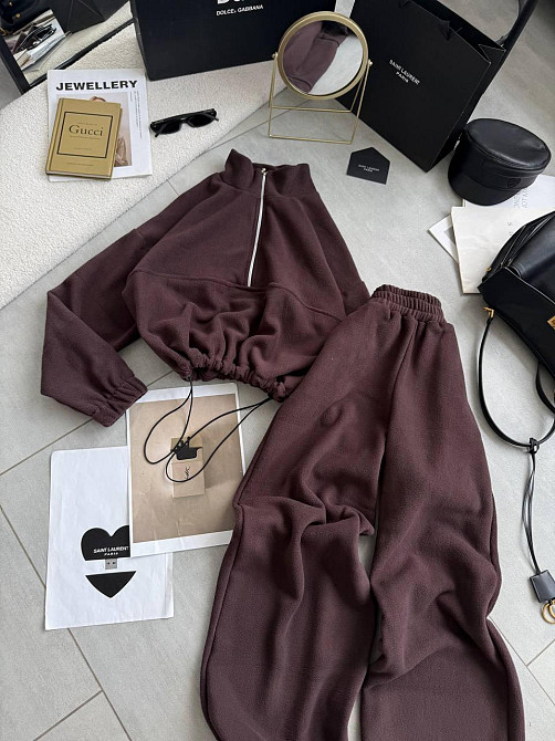 Жіночий теплий повсякденний костюм-двійка турецький двосторонній фліс-поляр Шоколад Одеса - фото 3