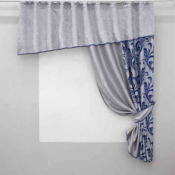 Кухонний комплект VR-Textil № 097к шторка з ламбрекеном сірий з синім 270х170 см (50-931) Киев