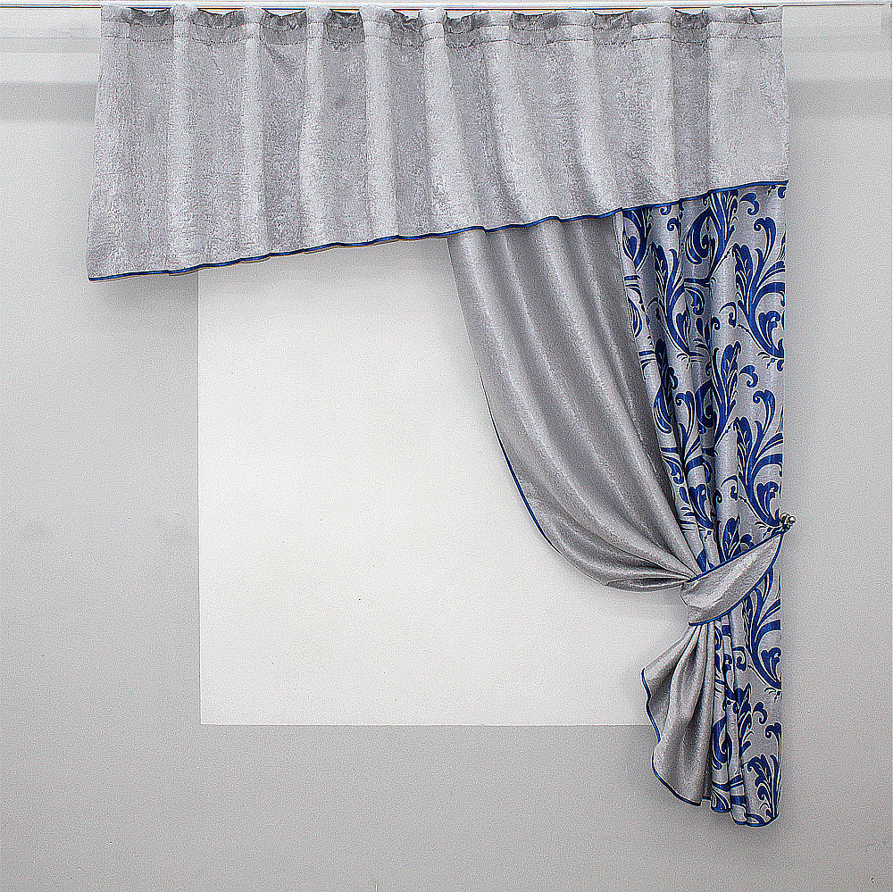 Кухонний комплект VR-Textil № 097к шторка з ламбрекеном сірий з синім 270х170 см (50-931) Киев - изображение 1