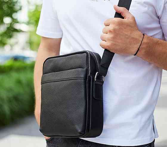Мужской классический большой мессенджер из натуральной кожи черный Tiding Bag Киев