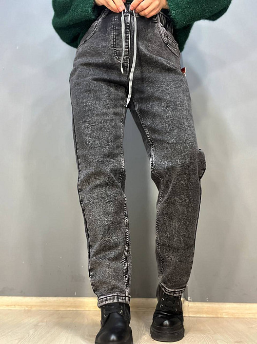 Джинси жіночі Vanver 81957 МОМ на резинці шнурок утеплені батал чорні, чорний, 31, 31, 97 см, 128 см Київ - фото 5