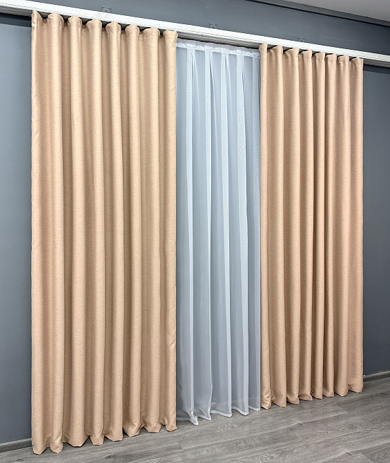 Комплект готовых штор VR-Textil Блэкаут двусторонний Eclipsе № 1816ш Бежевый 150х270 см 2 шт (33-0797) Киев - изображение 4