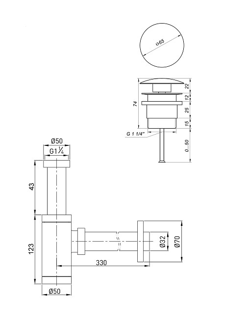 Сифон латунь з донним клапаном Globus Lux GSB-32-125-04BB Луцк - изображение 2