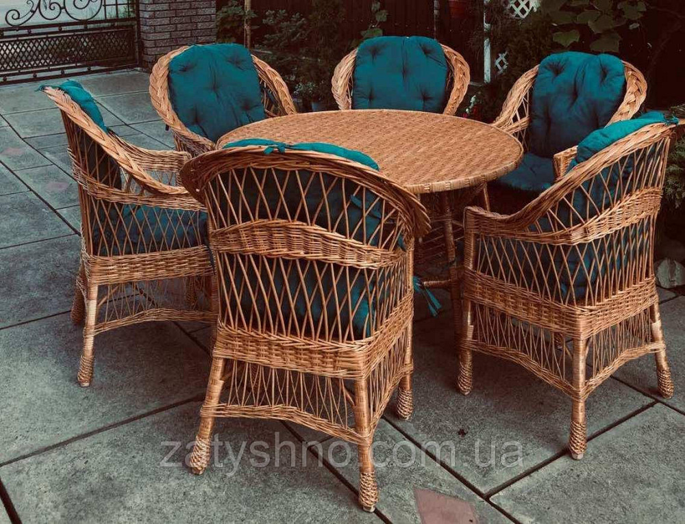 Плетені меблі на 6 осіб|  Комплект плетених меблів із круглим столом | меблі з лози плетені Київ - фото 2