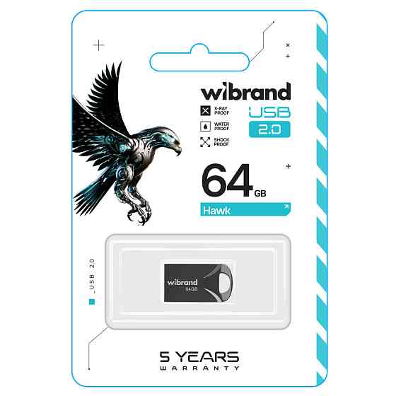 Флешка flash Wibrand USB 2.0 Hawk 64Gb Black WI2.0 / HA64M1B Одеса