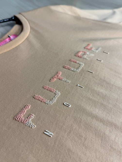 Костюм женский CAPPITONE 101183 с надписью футболка оверсайз и брюки палаццо капучино, капучино, L Киев - изображение 14