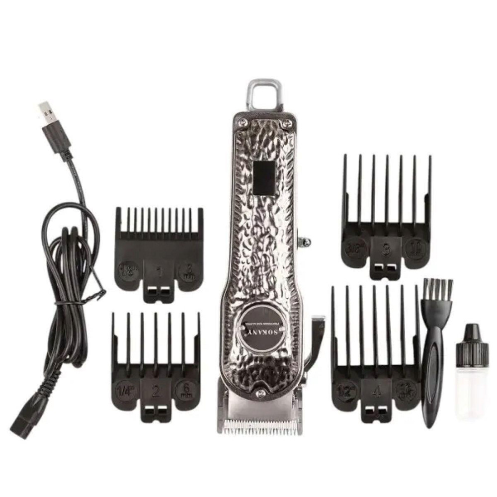 Машинка для стрижки Sokany SK-LF-9976 акумуляторна з 4 насадками та USB срібло Київ - фото 3