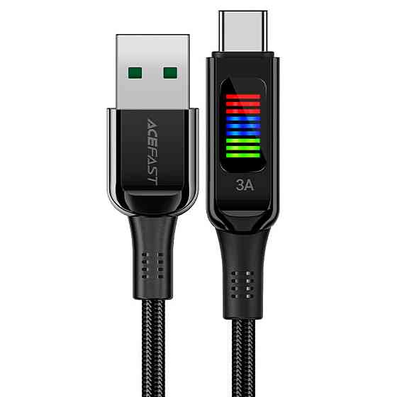 Кабель ACEFAST C7-04 USB to Type-C 3A, 1.2m, nylon, zinc connectors, LED, Black (6974316282785) Киев