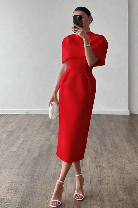 Жіночий елегантний вечірній костюм плаття + накидка костюмка Червоний, 42/44 Одеса - фото 1