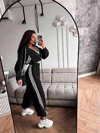 Жіночий стильний повсякденний костюм двойка двонитка Чорний, L-XL Одеса