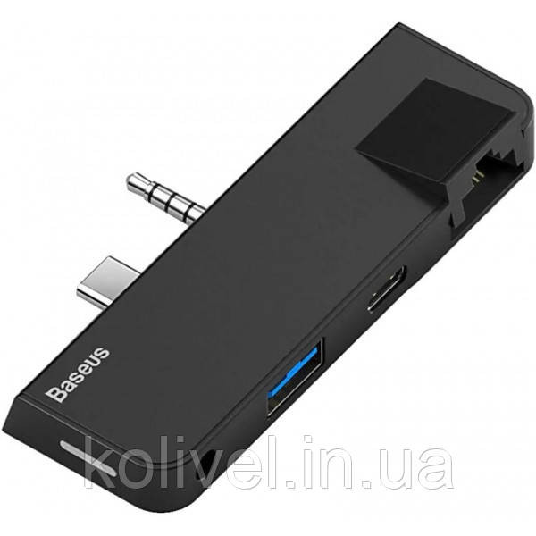 Док-станція USB3.1 Type-C+3.5mm --> USB 3.0/RJ45/Type-C/3.5mm Чорна Baseus for Surface Go (CAHUB-FG01) Київ - фото 4