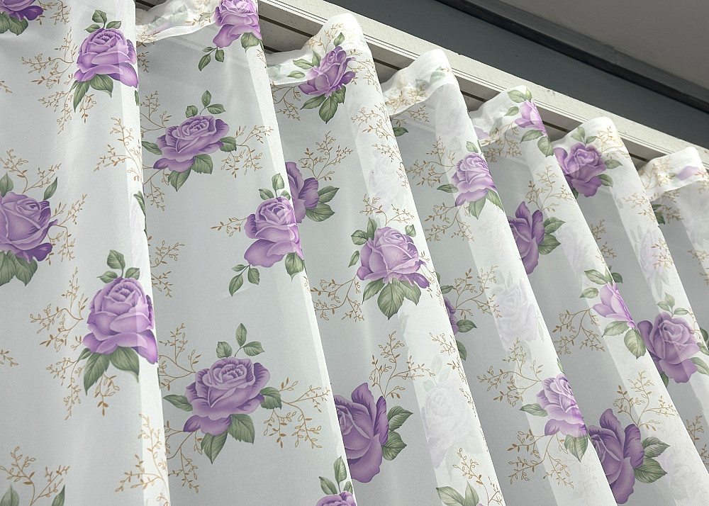 Тюль шифонова з принтом колір білий з бузковим 1800т Київ - фото 6