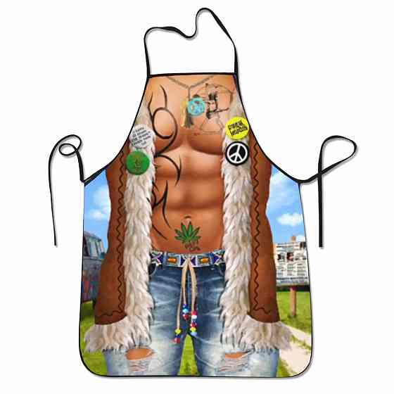 Фартук с приколом мужской кухонный с принтом мускулистого торса в стиле хиппи Киев