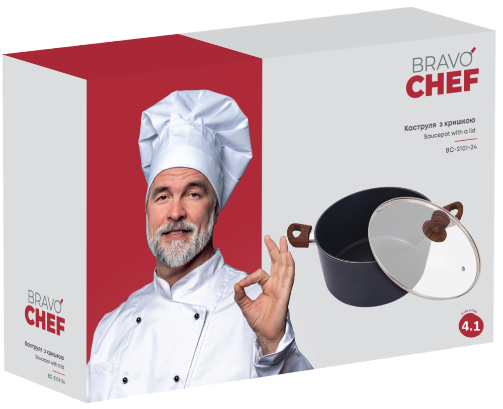 Каструля Bravo Chef класична 24 см (4.1 л) з кришкою (6859888) Київ - фото 7