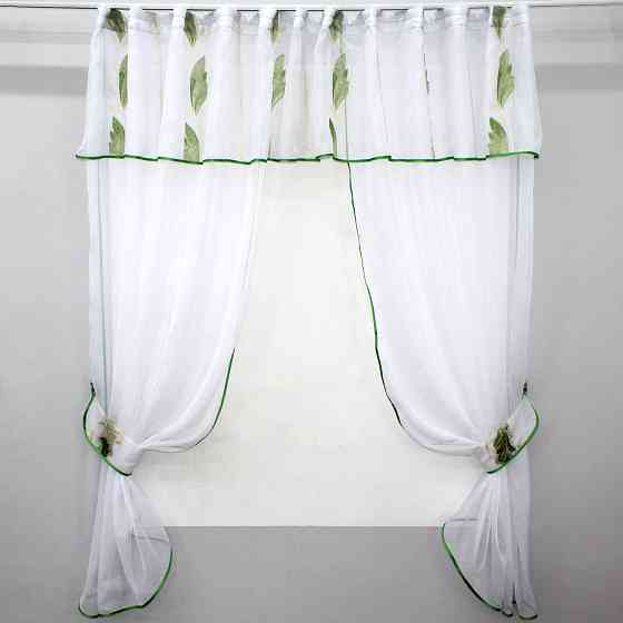 Кухонные шторки VR-Textil № 00к с подвязками салатовый с белым 290х175 см ( 59-621) Киев